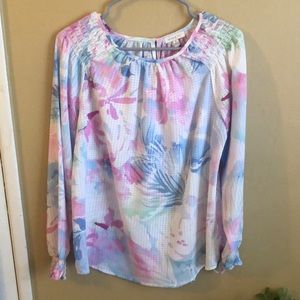 Floral silk long sleeve blouse